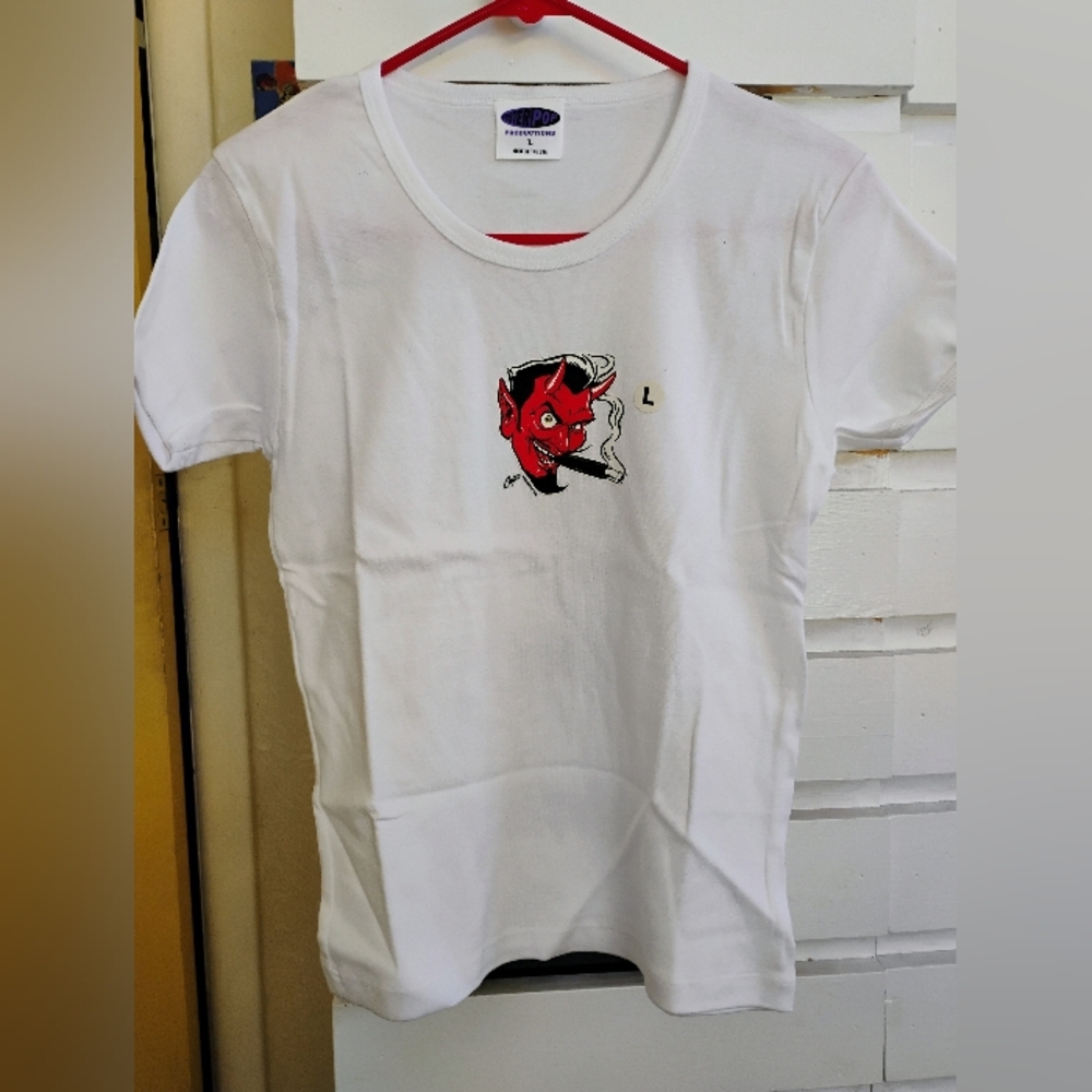 NWOT Rare Vintage 90s Poster Pop T Shirt By Coop Smoking Devil Artwork STP Tee